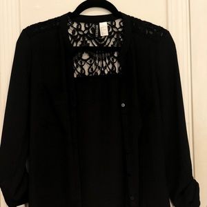 Black Lace Button Up